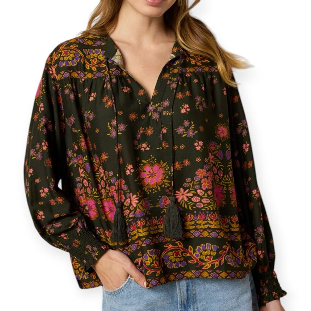 NWT Natural Life Dara Top Size XL Blooming Bandana Charcoal
